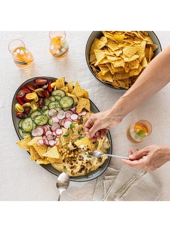 over&back Options Stoneware 2 Piece Serving Set, Durable Everyday Serveware, 1 x Serving Bowl - 25.7 cm / 2.89 L & 1 x Serving Platter - 40.8 x 27.3 cm - Sage Green - Image 5